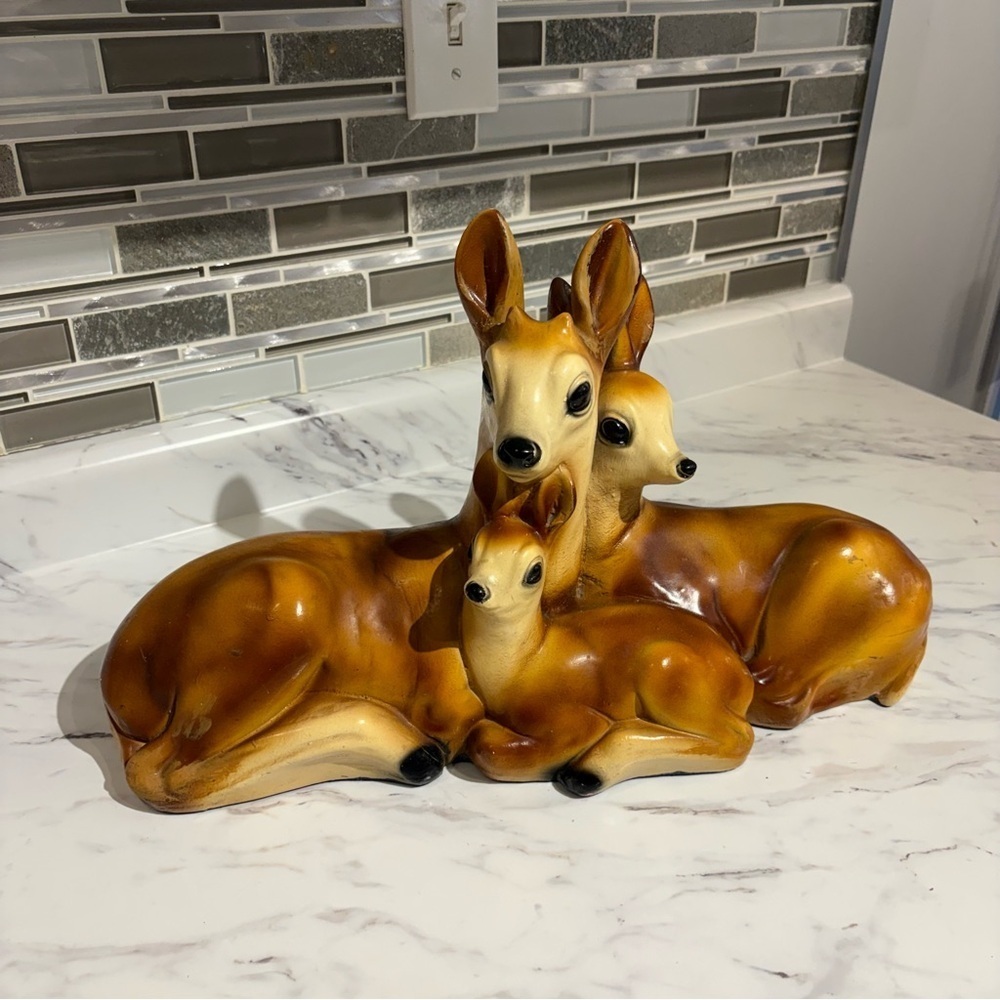 Vintage chalkware deer statue large deer family fawns